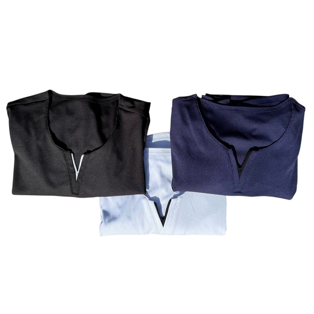 JMIERR Mens 3 Pack Ribbed Knit Gym Shirts Split V Neck Short Sleeve 2XL Bundle
